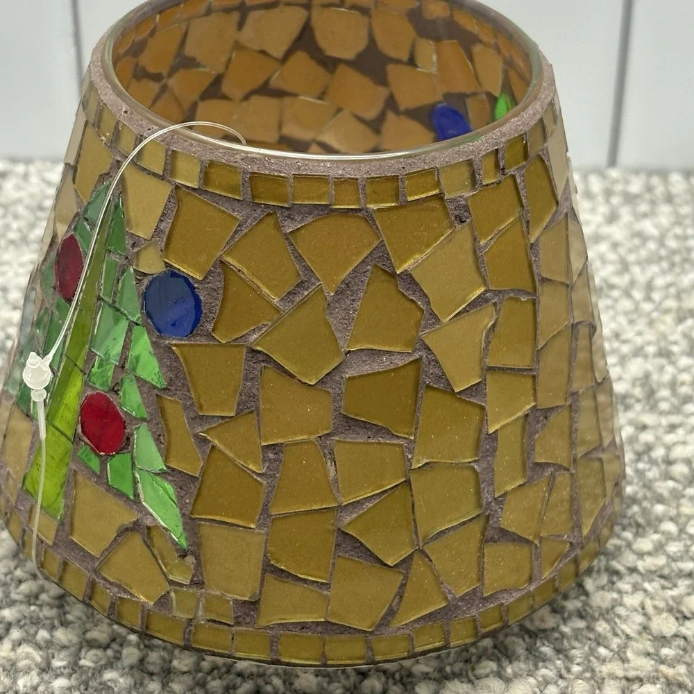 Home Interior Candle Cover Christmas Tree New W‎ Tag Stained Glass Gold Tiles